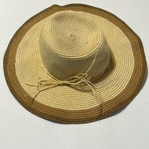 One Size Fits Most Tan Khaki Brown Paper Floppy Sun Hat Protection Tie Raffia